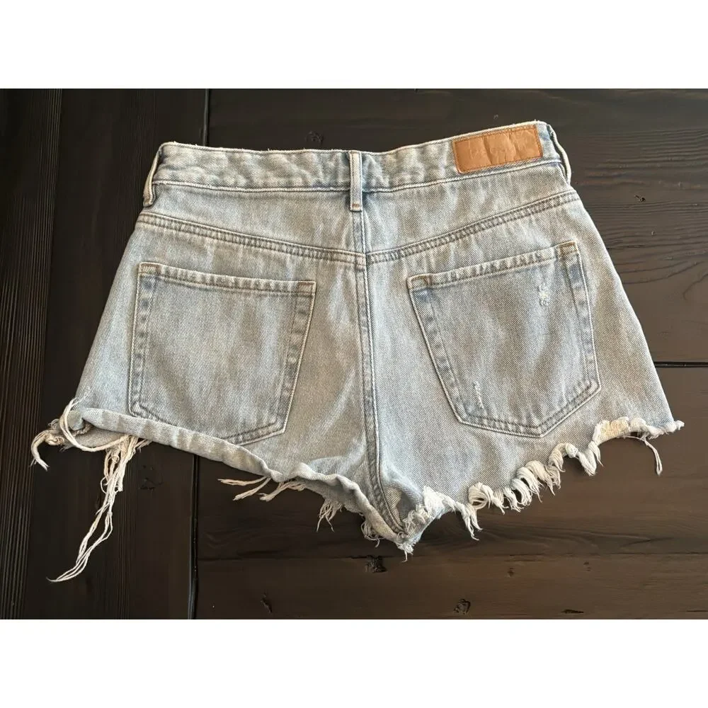 PacSun High Rise Festival Shorts Womens 27 Blue Denim Cutoff Distressed Frayed
